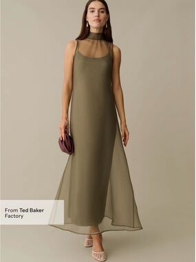 Few Moda Olive Sheer-Neck Sleeveless Maxi Dress Alette NWT